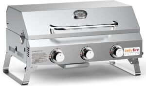 ONLYFIRE 3-Burner Stainless Steel Tabletop BBQ Gas Grill (24,000 BTU, Model GS307)